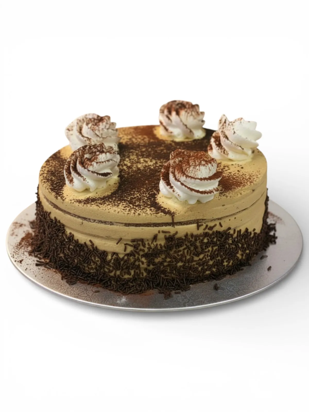 A layered Tiramisu eggless cake from Num Num's Bakery, the kind of centrepiece cake used for a traditional cutting moment at a Sydney event