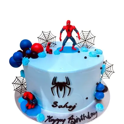 A Spider-Man birthday cake with a 3D topper
